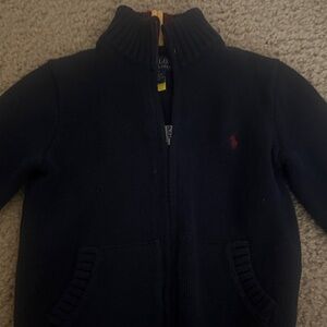 Ralph Lauren Navy Full-Zip Knit Kids Jacket with Red Pony